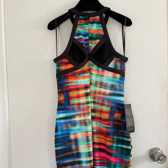 New BEBE Back Cut Out Animal Print Neon Dress - Picture 7 of 11